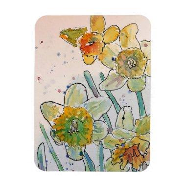 Yellow Daffodil Floral Flowers Watercolor Magnet