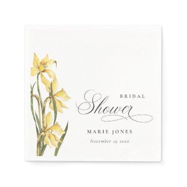 Yellow Daffodil Floral Watercolor Bridal Shower Napkins