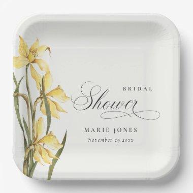 Yellow Daffodil Floral Watercolor Bridal Shower Paper Plates