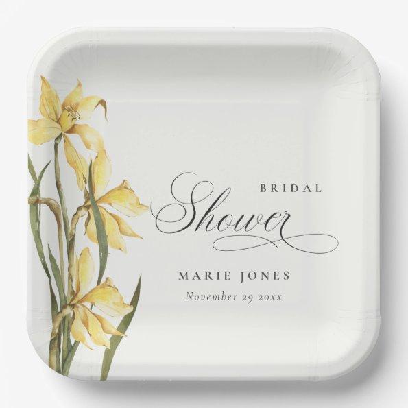 Yellow Daffodil Floral Watercolor  Paper Plates
