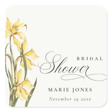 Yellow Daffodil Floral Watercolor  Square Sticker
