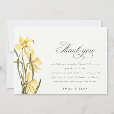 Yellow Daffodil Floral Watercolor Bridal Shower Thank You Invitations