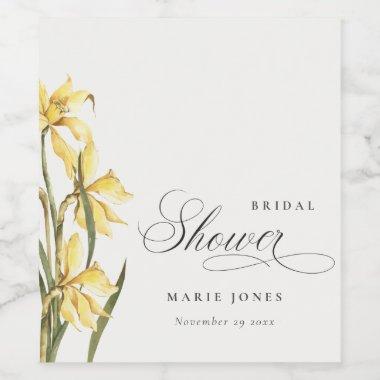 Yellow Daffodil Floral Watercolor Bridal Shower Wine Label
