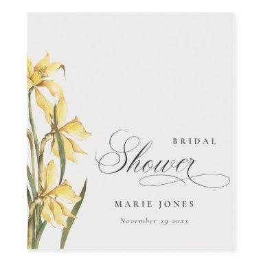 Yellow Daffodil Floral Watercolor Bridal Shower Wine Label