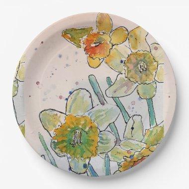 Yellow Daffodil Flower Pattern Paper Party Plate