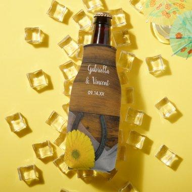 Yellow Daisy and Horseshoe Country Western Wedding Bottle Cooler