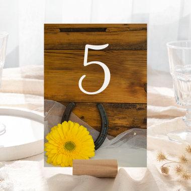 Yellow Daisy and Horseshoe Wedding Table Numbers