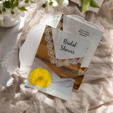 Yellow Daisy and Lace Country Barn Bridal Shower Invitations