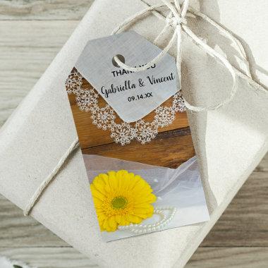 Yellow Daisy and Lace Country Wedding Favor Tags