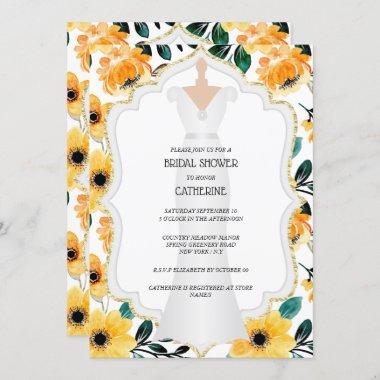 Yellow daisy bride wedding dress floral flower Invitations