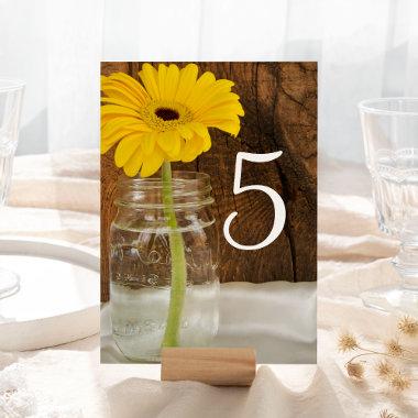 Yellow Daisy in Mason Jar Wedding Table Numbers