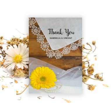 Yellow Daisy Lace Country Barn Wedding Thank You