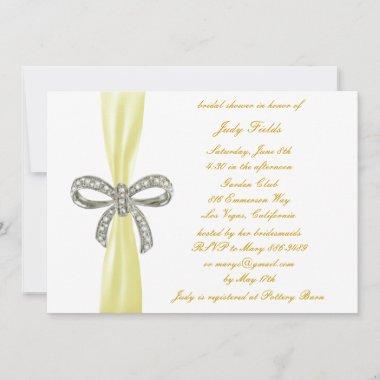 Yellow Diamond Bow Bridal Shower Invitations