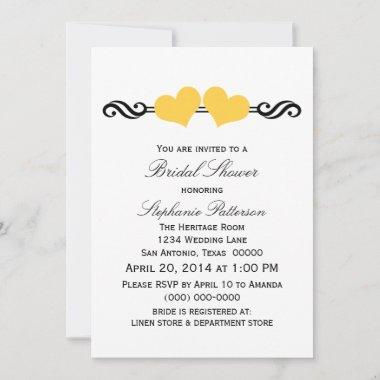 Yellow Elegant Hearts Bridal Shower Invite