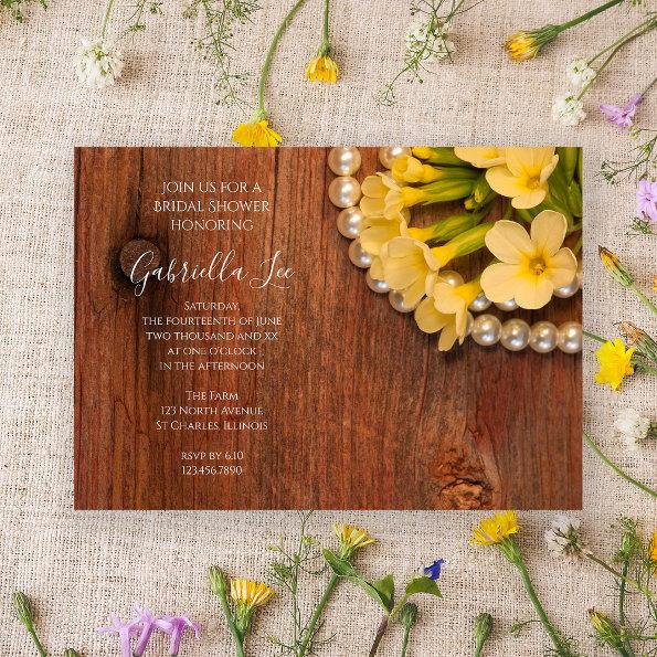 Yellow Floral and Barn Wood Country Bridal Shower Invitations