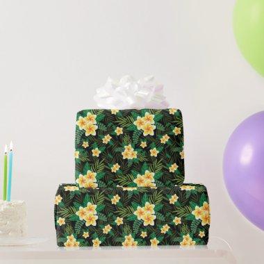 Yellow Floral Green Leaves Birthday  Wrapping Paper