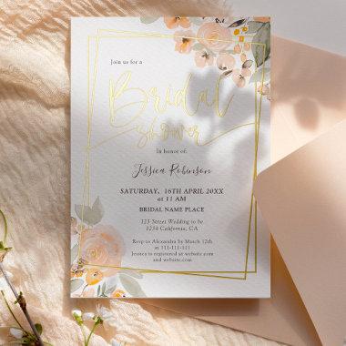 Yellow floral greenery gold script bridal shower foil Invitations