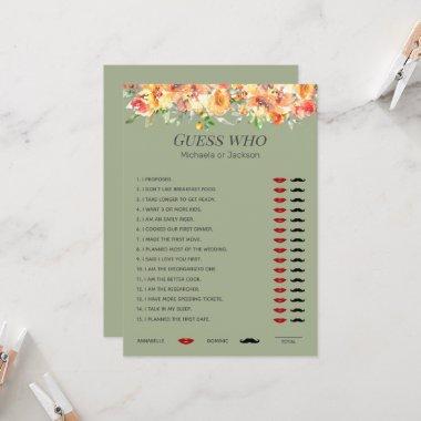 Yellow Floral Guess Who Bridal Shower Invitations