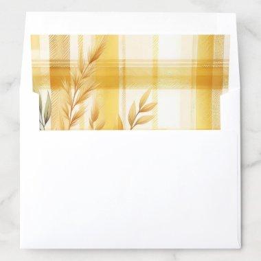 Yellow Floral Leaf and Plaid Pattern Envelope Liner