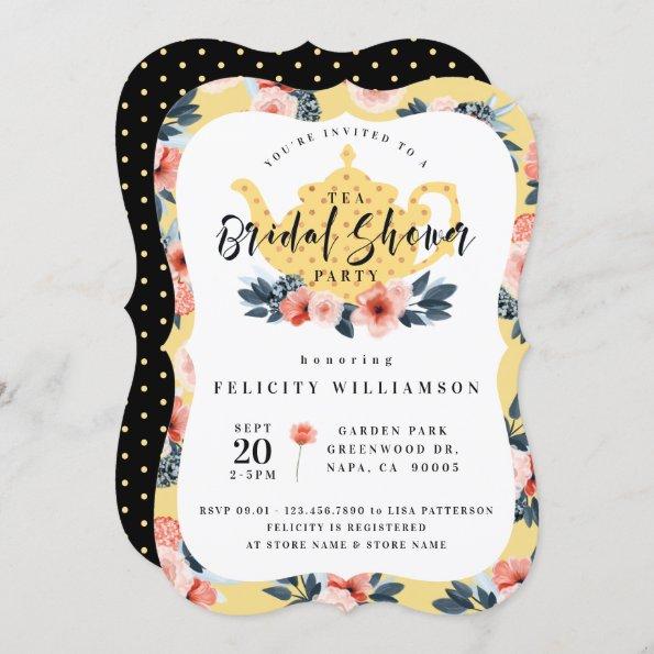 Yellow Floral Tea Party Bridal Shower Invitations