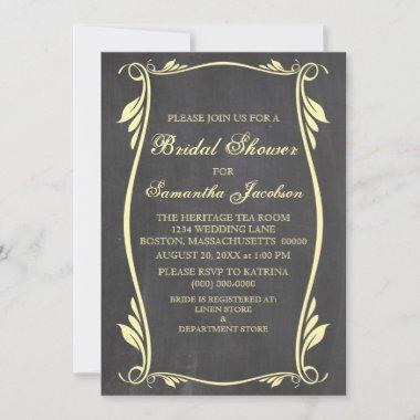 Yellow Flourish Chalkboard Bridal Shower Invite