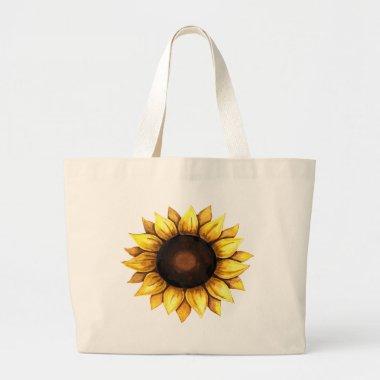 Yellow Flowers Boho Watercolor Floral Sunflower Large Tote Bag