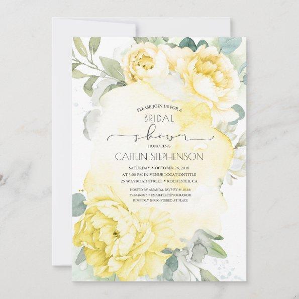Yellow Flowers Soft Greenery Bridal Shower Invitations