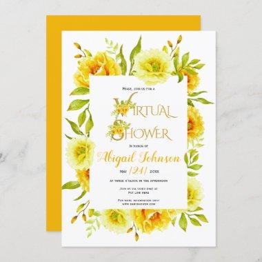 Yellow flowers virtual baby or bridal shower Invitations