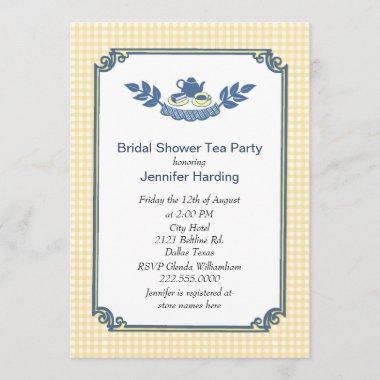 Yellow Gingham Bridal Shower Tea Party Invitations