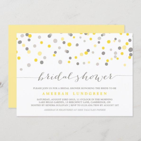 Yellow & Gray Confetti Dots Bridal Shower Invite