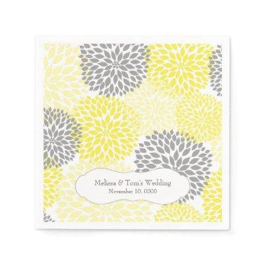 Yellow Gray Dahlia mums / your own wording Paper Napkins