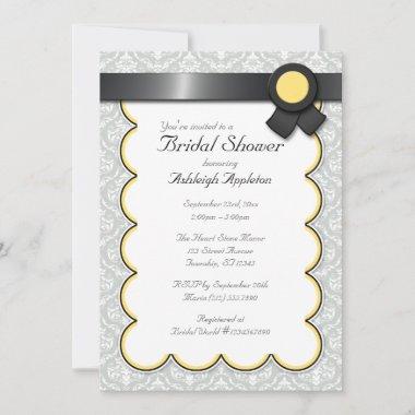 Yellow & Gray Damask Bridal Shower Invitations