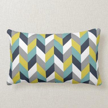 Yellow Gray Green Blue Navy Herringbone Chevron Lumbar Pillow