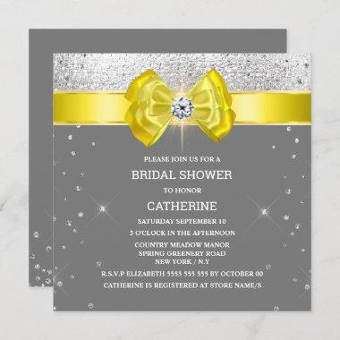 Yellow gray silver glitter bow elegant sparkle Invitations