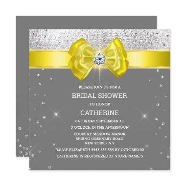 Yellow gray silver glitter bow elegant sparkle Invitations