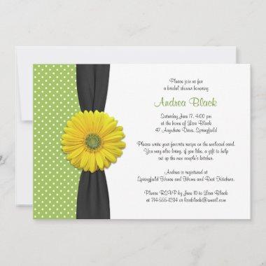 Yellow Green Black Daisy Polka Dot Bridal Shower Invitations