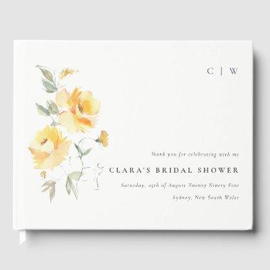Yellow Green Watercolor Rose Flower  Guest Book