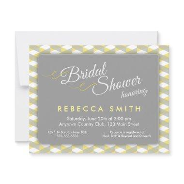 Yellow & Grey Herringbone Border Bridal Shower Invitations