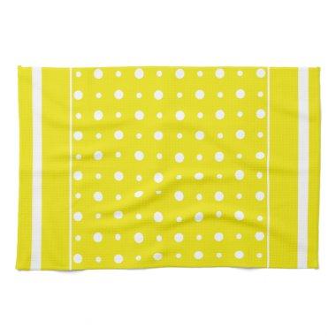 Yellow Kitchen or Tea Towel with White Polka Dots
