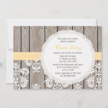 Yellow Lace Rustic Bridal Shower Invitations