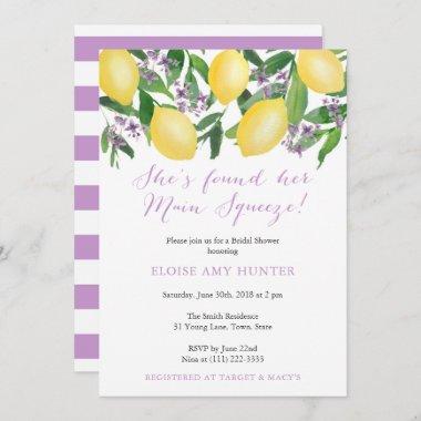 Yellow Lavender Lemons Main Squeeze Bridal Shower Invitations
