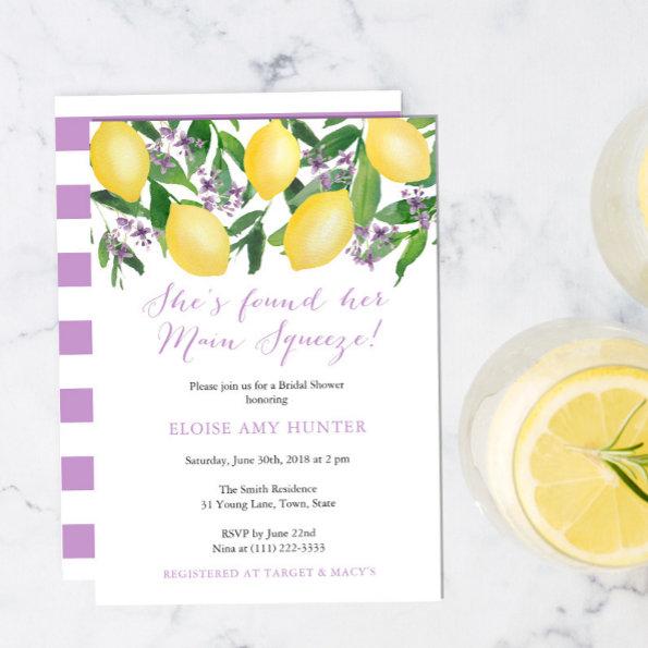 Yellow Lavender Lemons Main Squeeze Bridal Shower Invitations