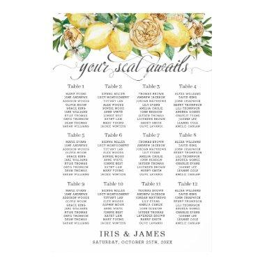 Yellow Lemon Greenery Floral Wedding Seating Chart