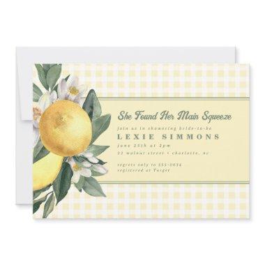 Yellow Lemon Main Squeeze Gingham Bridal Shower Invitations