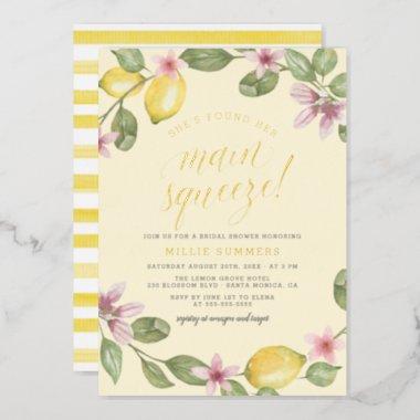 Yellow | Lemon Wreath Main Squeeze Bridal Shower Foil Invitations