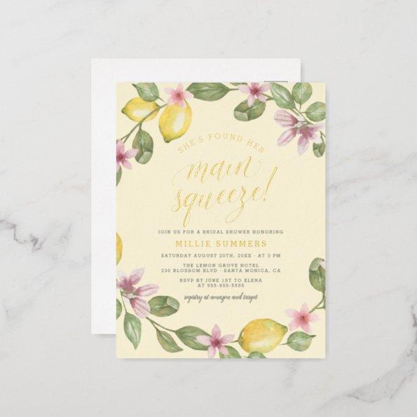 Yellow | Lemon Wreath Main Squeeze Bridal Shower Foil Invitation PostInvitations