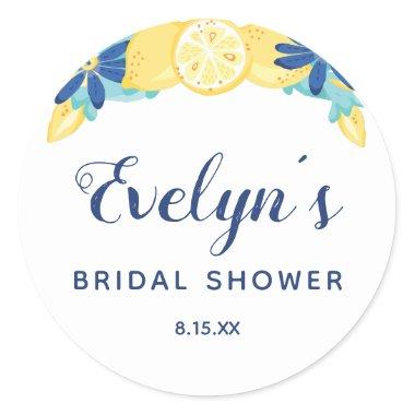Yellow Lemons Mint Green and Blue Bridal Shower Classic Round Sticker