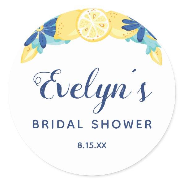 Yellow Lemons Mint Green and Blue Bridal Shower Classic Round Sticker