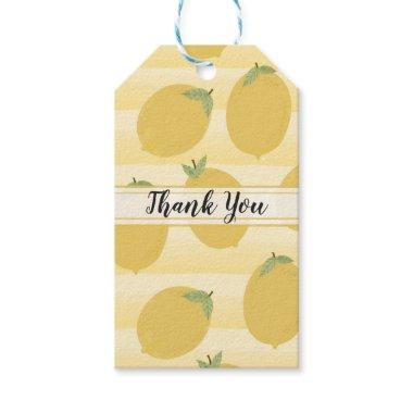 Yellow Lemons Summer Fruit Watercolor Stripe Favor Gift Tags