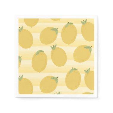 Yellow Lemons Summer Fruit Watercolor Stripe Party Napkins